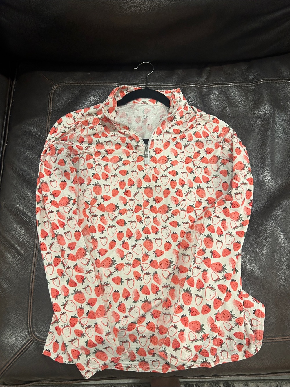 Sport Haley White & Red Strawberry Print Quarter-Zip Pullover
